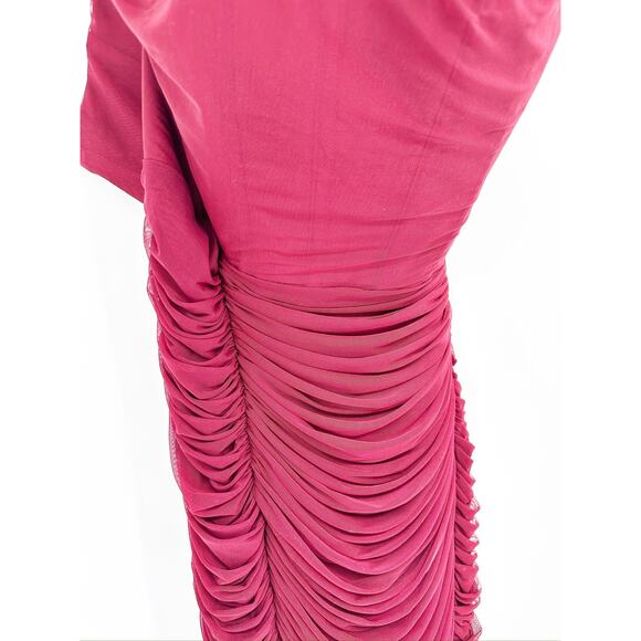 Lavish Alice Mesh Corset Ruched Strapless Midi Dress in Burgundy Red Size 18 - Picture 4 of 7